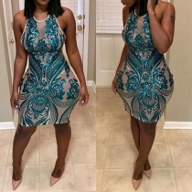 Sexy Backless Sequin Spliced Slim Fit Halter Dress