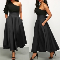 Fashion Solid Color High Waist Irregular Hem Skirt
