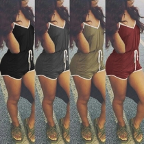 Sexy Backless V-neck Contrast Color Sling Romper