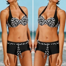 Sexy Contrast Color Printed Halter Bikini Set