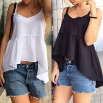 Fashion V-neck High-low Hem Solid Color Cami Top