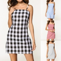 Sexy Backless Plaid Sling Dress
