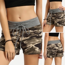 Fashion Drawstring Waist Camouflage Printed Shorts