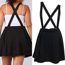Fashion Solid Color High Waist Crossover Suspender Skirt