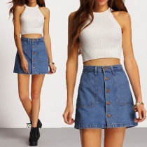 Fashion High Waist Single-breasted Denim Skirt