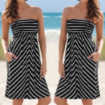Sexy Strapless High Waist Striped Dress