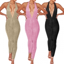 Sexy Backless Deep V-neck High Waist Halter Jumpsuit