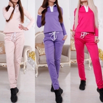 Fashion Solid Color Long Sleeve Sweatshirt + Pants Sports Suit
