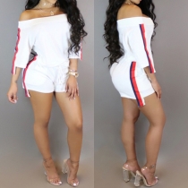 Sexy Off-shoulder Boat Neck Half Sleeve Contrast Color Romper