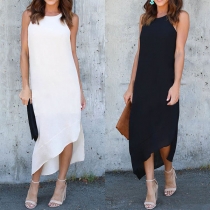 Fashion Solid Color Sleeveless Round Neck Irregular Hem Dress