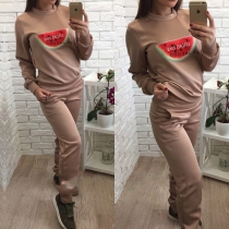 Fashion Watermelon Printed Long Sleeve Round Neck Sweatshirt + Pants Sports Suit