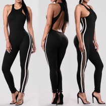 Sexy Backless Gauze Spliced Sleeveless Jumpsuit