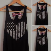 Fashion Bowknot Heart Printed U-neck Casual Tank Top
