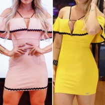 Sexy Off-shoulder Ruffle Boat Neck Slim Fit Party Dress