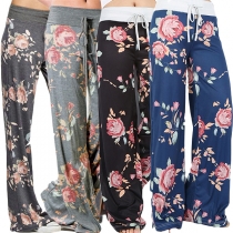 Fashion Drawstring Waist Printed Wide-leg Pants