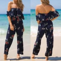 Sexy Strapless Ruffle High Waist Printed Jumpsuit