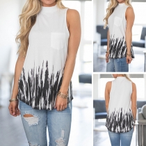 Fashion Sleeveless Mock Neck Printed Top