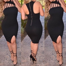 Sexy Backless Hollow Out Slit Hem Sleeveless Bodycon Dress