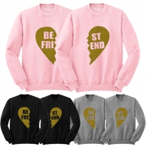 Fashion Gold-tone Letters Printed Long Sleeve Round Neck Sweatshirt