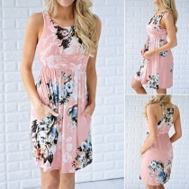 Fashion Sleeveless Round Neck Printed Dress