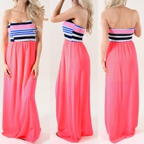 Sexy Strapless Striped Spliced High Waist Party Dress