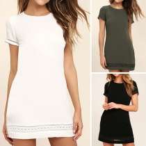 Fashion Solid Color Short Sleeve Round Neck Slim Fit Dress