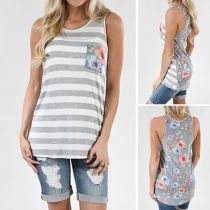 Fashion Printed Spliced Round Neck Striped Tank Top