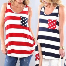 Fashion Sleeveless Round Neck Striped Tank Top