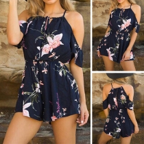 Sexy Off-shoulder Elastic Waist Printed Romper