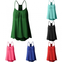 Sexy Backless High-low Hem Solid Color Loose Chiffon Cami Top