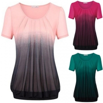 Fashion Short Sleeve Round Neck Color Gradient T-shirt