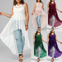 Sexy Sleeveless V-neck High-low Hem Lace Dress