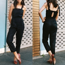 Sexy Backless High Waist Solid Color Sling Jumpsuit