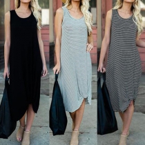 Fashion Sleeveless Round Neck Striped Tank Dress