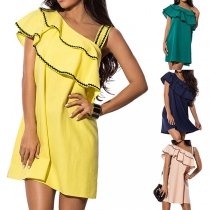 Sexy Oblique Shoulder Ruffle Party Dress