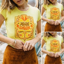 Fashion Letters Printed Short Sleeve Round Neck Casual T-shirt