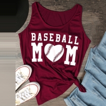 Fashion Letters Printed Round Neck Casual Tank Top