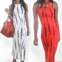 Chic Style Sleeveless Round Neck Slim Fit Printed Dress