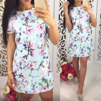 Fresh Style Short Sleeve Round Neck Printed Dress