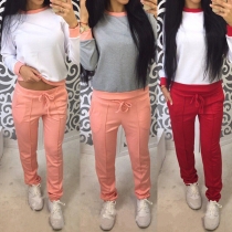 Fashion Contrast Color Long Sleeve Sweatshirt + Pants Two-piece Set