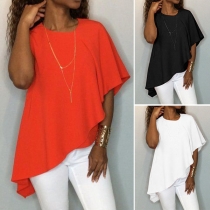 Chic Style Irregular Hem Solid Color Chiffon Top