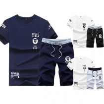 Fashion Letters Printed Short Sleeve T-shirt + Knee Shorts Men's Sports Suit