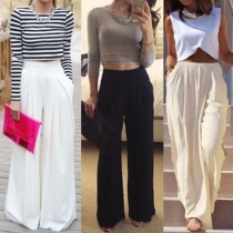 Fashion Solid Color High Waist Chiffon Wide-leg Pants
