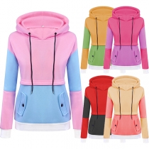 Fashion Contrast Color Long Sleeve Slim Fit Hoodie