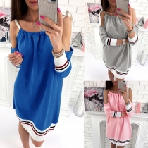 Sexy Off-shoulder Long Sleeve Contrast Color Dress