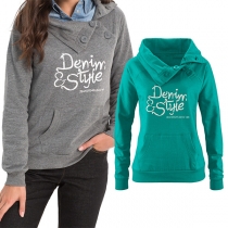 Fashion Letters Printed Long Sleeve Side Single-breasted Sweatshirt