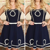 Fashion Contrast Color Sleeveless Round Neck Dress