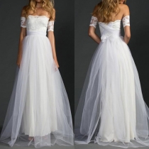 Sexy Off-shoulder High Waist Lace Spliced Party Dress
