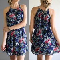 Sexy Off-shoulder Elastic Waist Printed Sling Dress