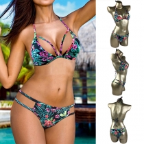 Sexy Printed Lace-up Halter Bikini Set